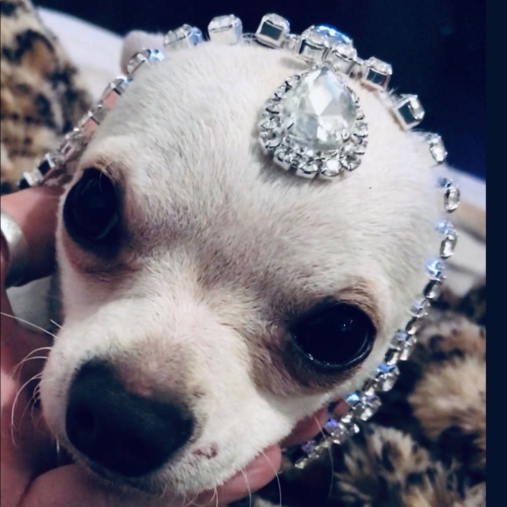 Crystal faux diamond cut rhinestone head dress tiara silver chain princess queen